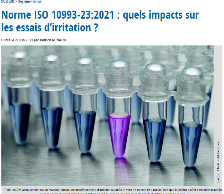 Essais d’irritation (ISO 10993-23:2021) : un article détaillé publié dans DeviceMed